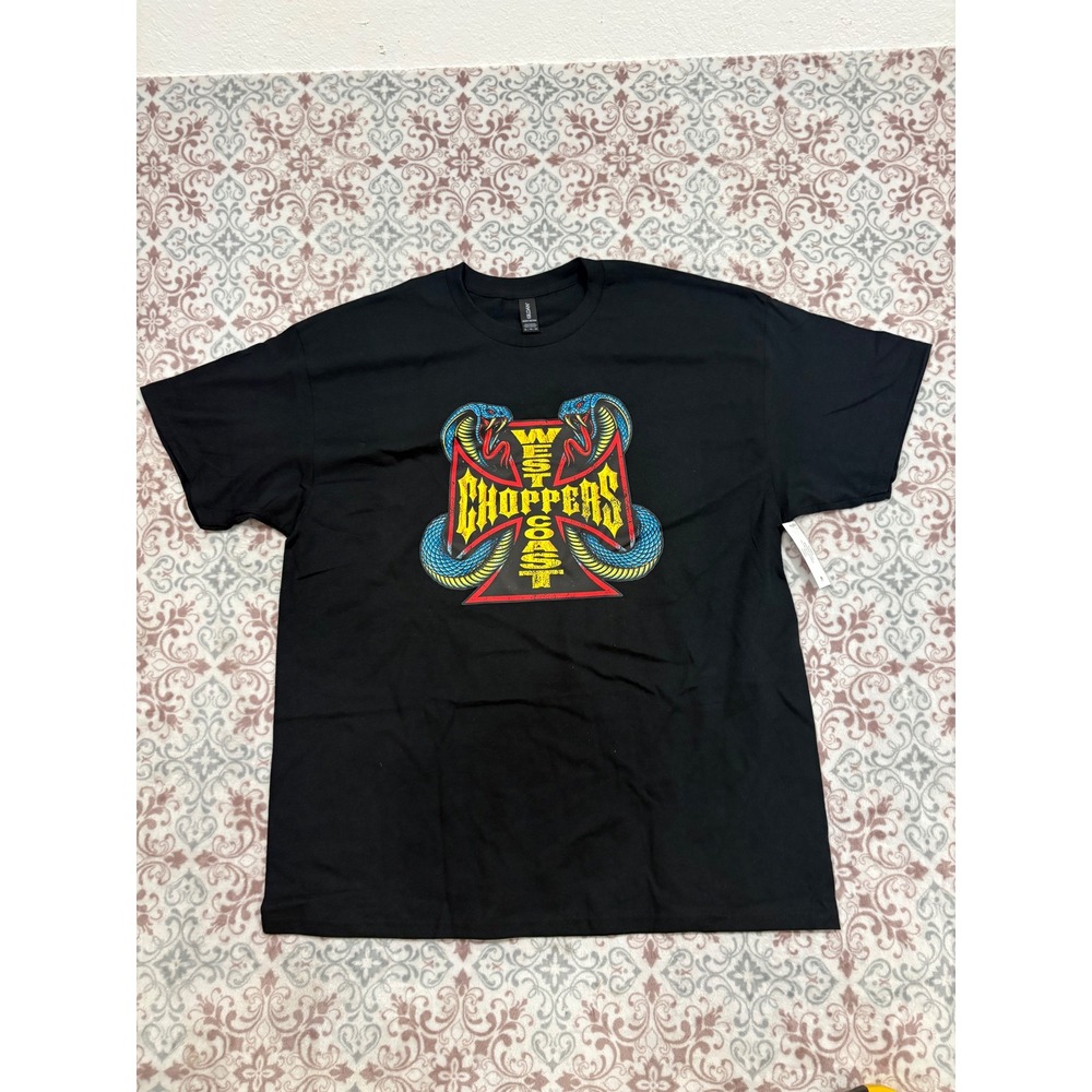 West Coast Choppers Blue Cobra Graphic T-Shirt Black XL Heavy Cotton NEW